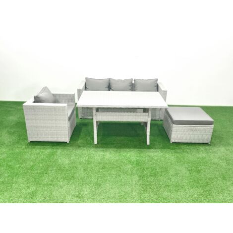 Fimous Gartenmöbel-Set aus Rattan mit Sofa Esstisch Großer Fußhocker Hellgrau gemischt