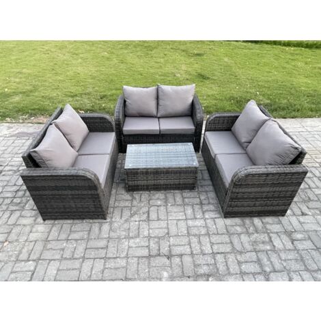 Fimous Gartenmöbel-Sets 6-Sitzer Polyrattan Möbel Sofa Sets mit Rechteckiger Couchtisch Love Sofa Dunkelgrau Gemischt