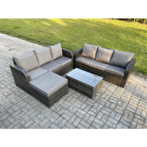 Fimous Gartenmöbel-Sets 7-Sitzer Polyrattan Möbel Sofa Sets mit Rechteckiger Couchtisch 3-Sitzer Sofa