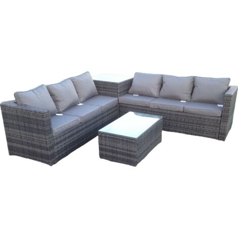 Fimous Grau Rattan Ecksofa Set Outdoor Gartenmöbel Oblong Couchtisch Set Patio Mit Kissen