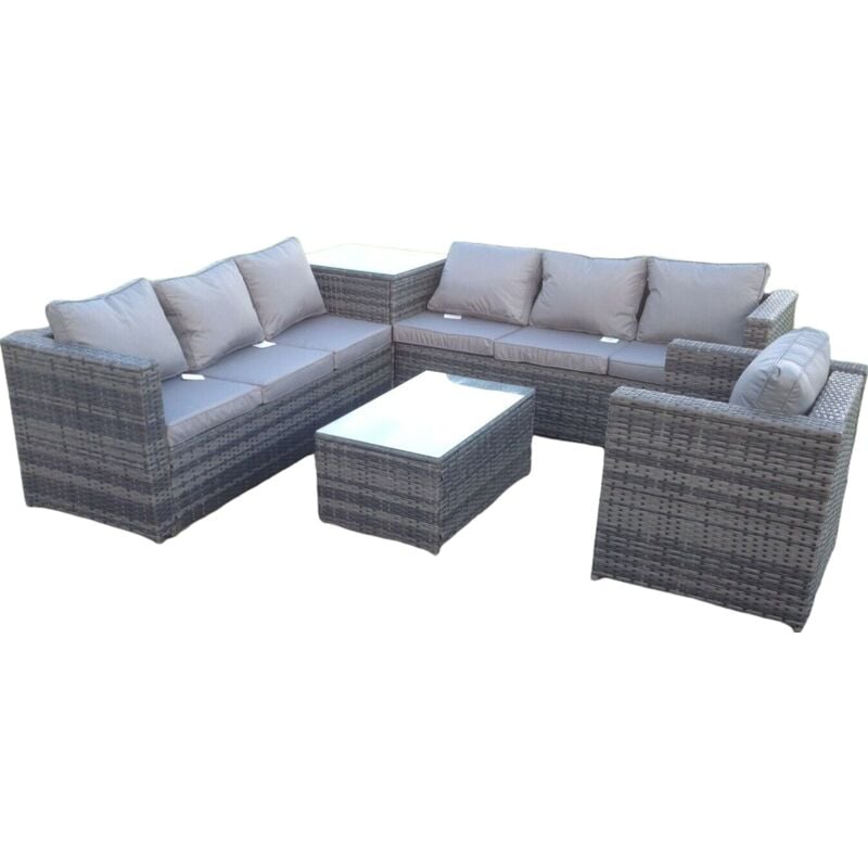 Gris canapé en rotin mobilier de jardin extérieur Table basse rectangulaire Patio avec coussins avec chaise - Fimous