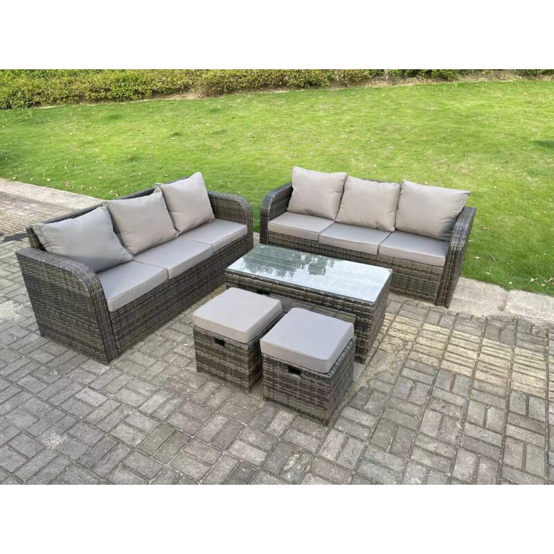Gris foncé pe osier haut dossier rotin ensemble salon de jardin canapé décontracté 3 personnes ensemble canapé extérieur rectangulaire table basse
