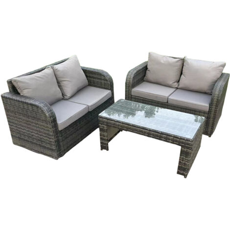 Fimous Gris foncé PE osier rotin ensemble salon de jardin Love canapé 2 personnes ensemble canapé extérieur table basse rectangulaire 4 personnes