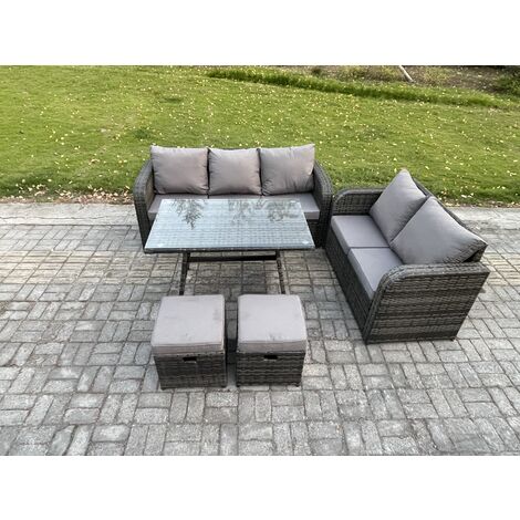 Fimous High Back PE Rattan Sofa Set Outdoor Garden Furniture Dining Table Set Love Sofa 3 Seater Sofa 2 Small Footstool