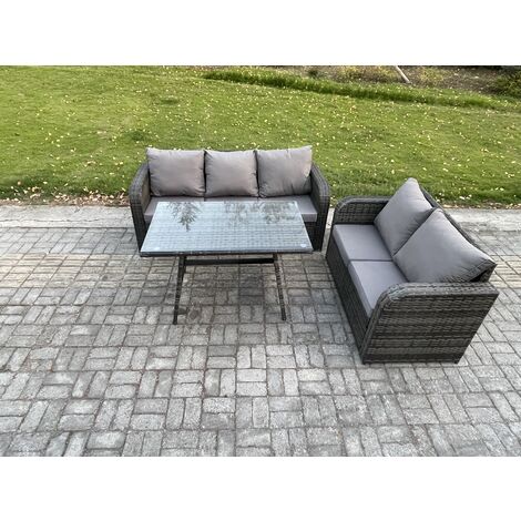 Fimous High Back PE Rattan Sofa Set Outdoor Garden Furniture Dining Table Set Love Sofa 3 Seater Sofa