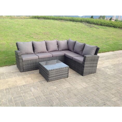 Fimous Hohe Rückseite dunkelgrau Gemischte Gartenmöbel Ecke Rattan Sofa Set quadratischer Couchtisch rechte Option