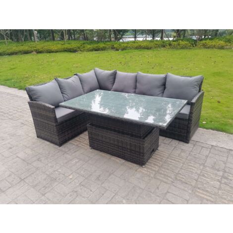 Fimous Hoher Rücken Gartenmöbel-Set Höhenverstellbarer Esstisch 6 Sitzer