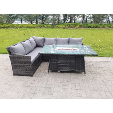 Fimous Hoher Rücken Gartenmöbel-Set Sofa Gas Feuertisch Gasheizung Sets 6 Sitzer