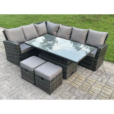 Fimous Hoher Rücken Outdoor Gartenmöbel-Set Ecksofa Sets Höhenverstellbarer Esstisch Dunkelgrau gemischt 8 Sitzer Linke Ecke