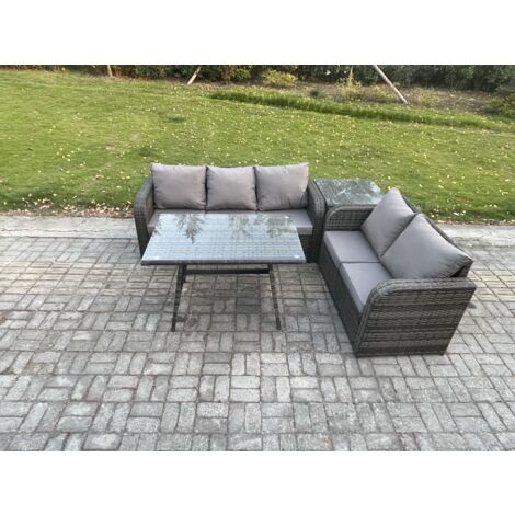 Fimous Hoher Rücken Polyrattan Sofa Set Gartenmöbel Esstisch Set Love Sofa 3-Sitzer Sofa Beistelltisch