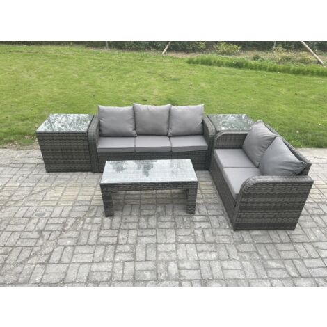 Fimous Hoher Rücken Rattan Gartenmöbel Sets mit Rechteckiger Couchtisch Liegestühle 2 Beistelltischen
