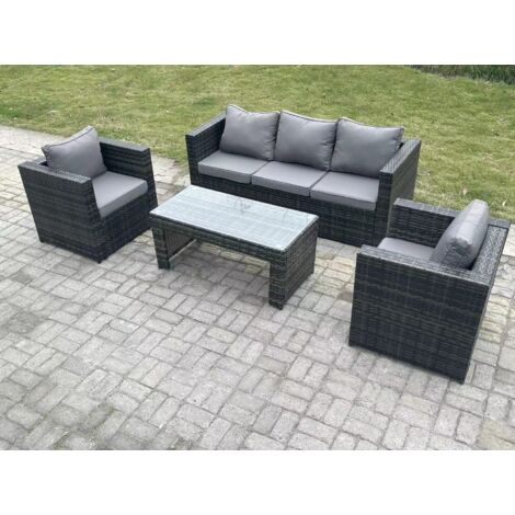 Fimous Lounge ensemble canapé en rotin mobilier de jardin extérieur avec 2 chaises table basse rectangulaire