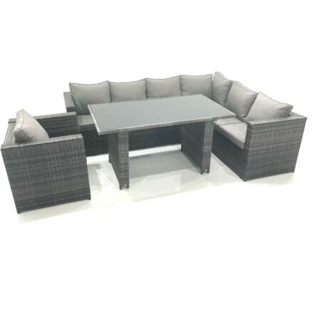 Fimous Lounge Rattan Corner Sofa Set Outdoor Garden Furniture Rectangular Dining Table Chair