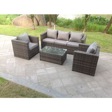 Fimous Lounge Rattan Sofa Set Gartenmöbel im Freien mit 2 Stühlen und rechteckigem Couchtisch