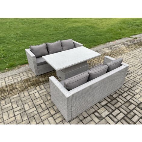 Fimous Meubles à manger de jardin en rotin 2 canapé, Höhe verstellbar Esstisch pour Pelouse Terrasse Intérieure Gris Clair