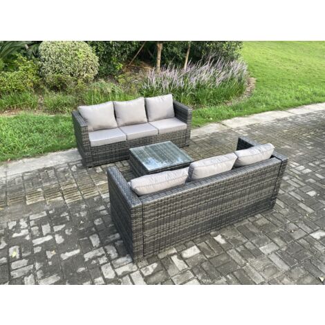 Fimous Mobilier de jardin extérieur en rotin avec Table basse carrée 6 places Mélange gris foncé