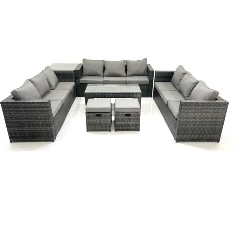 Fimous Outdoor Garden Furniture Set 11 Seater Rattan Sofa Set with Coffee Table 2 Small Footstools Side Table Dark Grey Mixed