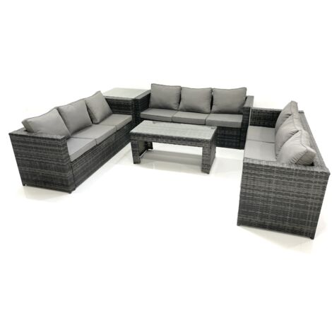 Fimous Outdoor Garden Furniture Set 9 Seater Rattan Sofa Set with Coffee Table Side Table Dark Grey Mixed