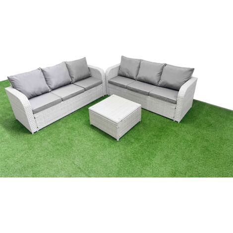 Fimous Outdoor Garden Furniture Sets 6 Seater Wicker Rattan Furniture Sofa Sets with Square Coffee Table high Back Lounge Sofa Light Grey