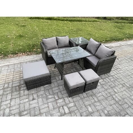 Fimous Outdoor Garden Furniture Sets 7 Pieces Rattan Furniture Manual Wicker Patio Sofa Patio Conversation Set with 3 Footstools Side Table Dark Grey Mixed