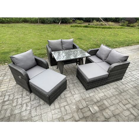 Fimous Outdoor Garden Furniture Sets 7 Seater Rattan Furniture Manual Wicker Patio Sofa Patio Conversation Set with 2 Big Footstool Dark Grey Mixed