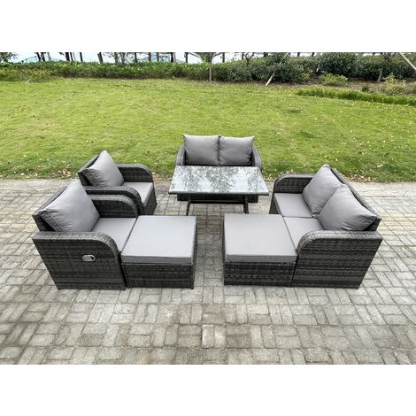 Fimous Outdoor Garden Furniture Sets 8 Seater Rattan Furniture Manual Wicker Patio Sofa Patio Conversation Set with 2 Big Footstool Dark Grey Mixed