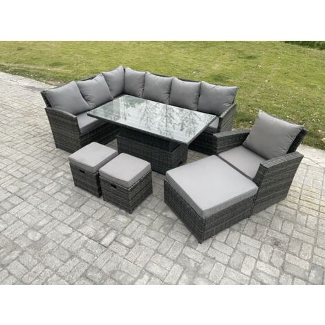 Fimous Outdoor Gartenmöbel Set aus Polyrattan mit 3 Fußhockern Sesseln Dunkelgrau gemischt