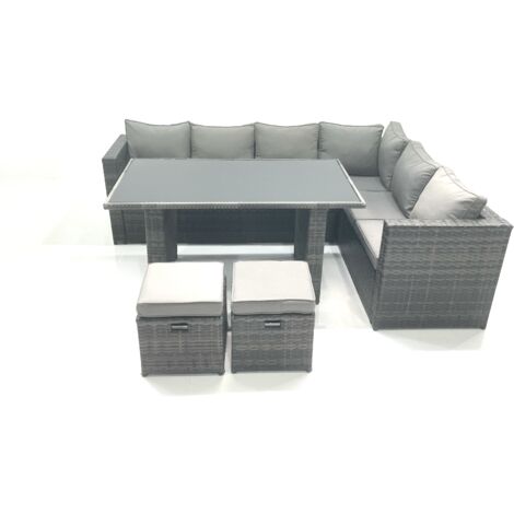 Fimous Outdoor Lounge Rattan Corner Sofa Set 6 Seater Garden Furniture with Small FootStools