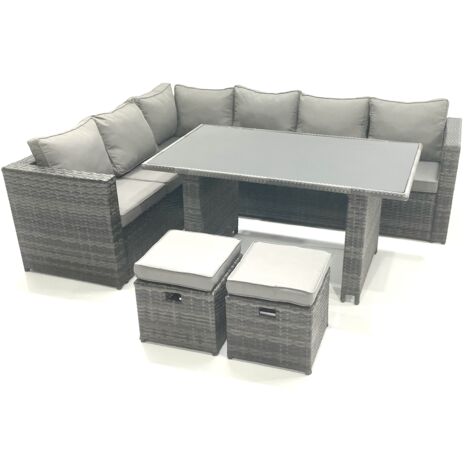 Fimous Outdoor Lounge Rattan Corner Sofa Set Garden Furniture with Small FootStools 6 Seater