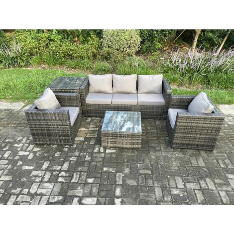 Fimous Outdoor Lounge Sofa Set Wicker PE Rattan Gartenmöbel Set mit 2 Sessel Beistelltisch Quadratischer Couchtisch Dunkelgrau Gemischt