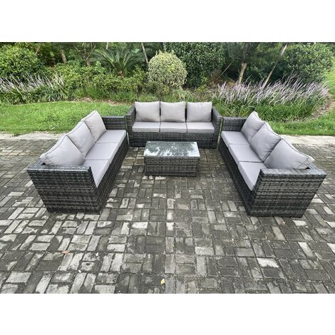 Fimous Outdoor Lounge Sofa Set Wicker PE Rattan Gartenmöbel Set mit Länglichem Couchtisch Dunkelgrau Gemischt