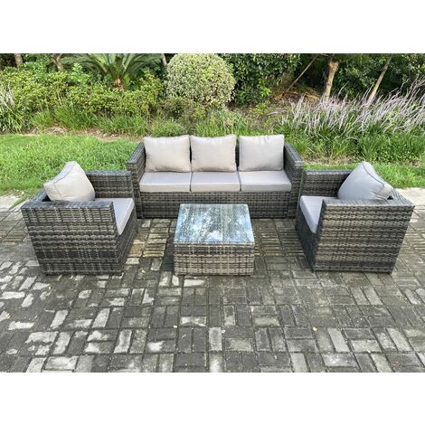 Fimous Outdoor Lounge Sofa Set Wicker PE Rattan Gartenmöbel Set mit Sessel Quadratischer Couchtisch Dunkelgrau Gemischt