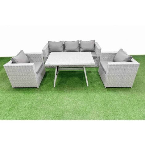 Fimous Outdoor PE Rattan Sofa Armchair Set Patio Garden Furniture Sets with Cushions Light Grey 5 Pieces