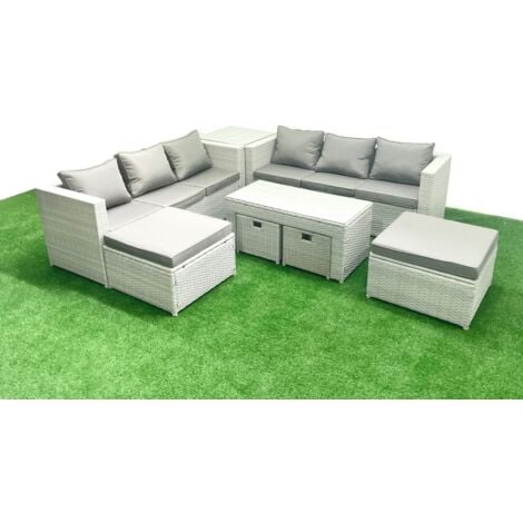 Fimous Outdoor Rattan Garden Furniture Set with Grey Cushions Luxury 10 Seater with Coffee Table and Side Table For Conservatory,Patio