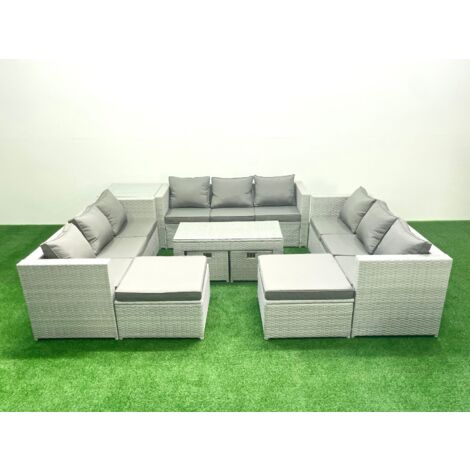 Fimous Outdoor Rattan Garden Furniture Set with Grey Cushions Luxury 13 Seater with Coffee Table and Side Table For Conservatory,Patio