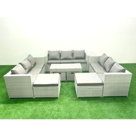 Fimous Outdoor Rattan Garden Furniture Set with Grey Cushions Luxury 13 Seater with Coffee Table For Conservatory,Patio