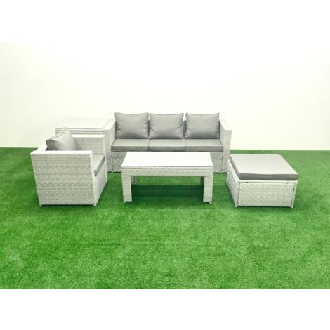 Fimous Outdoor Rattan Garden Furniture Set with Grey Cushions Luxury 5 Seater with Side Table and Coffee Table For Conservatory,Patio