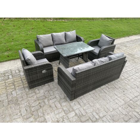 Fimous Outdoor Rattan Garden Furniture Sofa Set Dining Table Recling Arm Chairs  Lounge Sofa 8 Seater