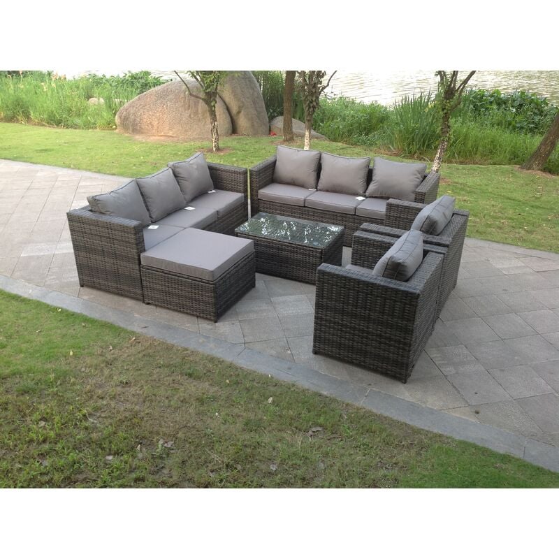 Outdoor Rotin Meubles De Jardin Ensemble De Canapés Table Basse Rectangulaire Salon Canapé Chaise Repose - Pieds Dark Mixed Grey - Fimous
