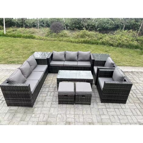 Fimous Outdoor rotin meubles de Jardin Salon canapé set avec table basse rectangulaire 2 fauteuils PC 2 tables basses latérales 2 tabourets