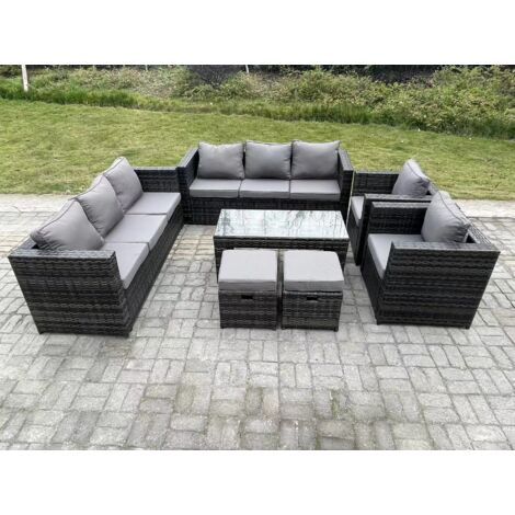 Fimous Outdoor rotin meubles de Jardin Salon canapé set avec table basse rectangulaire 2 fauteuils PC 2 tabourets