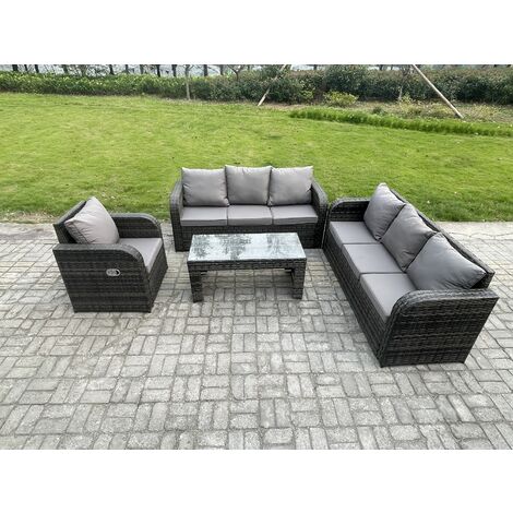 Fimous Patio Garden Furniture Sets 7 Seater Wicker Outdoor Rattan Furniture Sofa Sets with Rectangular Coffee Table Reclining Chair