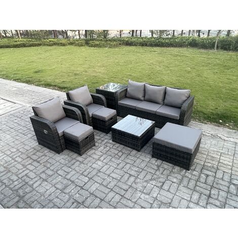 Fimous Patio Garden Furniture Sets Wicker 8 Seater Outdoor Rattan Furniture Sofa Sets with Square Coffee Table Side Table 3 Footstools