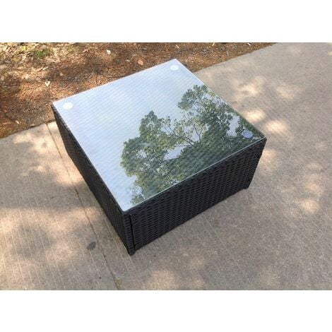 Fimous Polyrattan Gartenmöbel Lounge Gartentisch Outdoor Couchtisch mit Glas für Garten,Rasen,Terrasse (Schwarz)