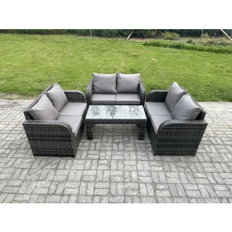 Fimous Polyrattan Gartenmöbel Set 6-Sitzer Patio Sofa Set mit Couchtisch Loveseat Sofa Dunkelgrau Gemischt
