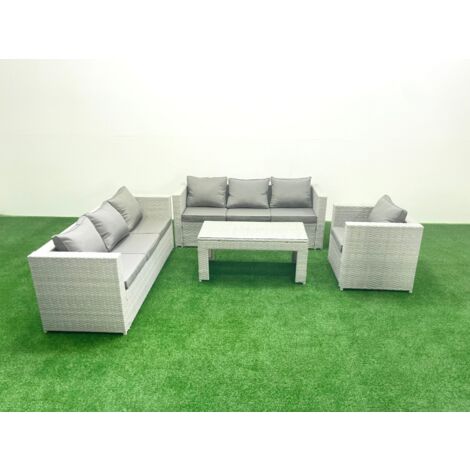 Fimous Polyrattan Gartenmöbel-Set im Freien mit Rechteckiger Couchtisch Sessel Hellgrau gemischt