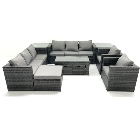 Fimous Polyrattan Gartenmöbel set mit Couchtisch Sessel 2 Beistelltischen 3 Hockern Dunkelgrau Gemischt