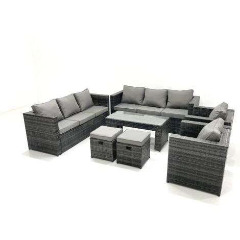 Fimous Polyrattan Gartenmöbel set mit Couchtisch Sessel 2 kleine Fußhockern Dunkelgrau Gemischt