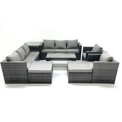 Fimous Polyrattan Gartenmöbel set mit Couchtisch Sessel Beistelltisch 2 hohen Hockern Dunkelgrau Gemischt