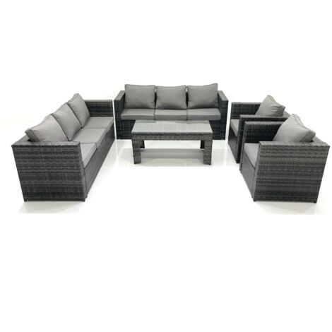 Fimous Polyrattan Gartenmöbel set mit Couchtisch Sessel Dunkelgrau Gemischt